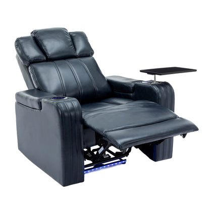 PU Leather Massage Chair with Cup Holder, Bluetooth Speaker and USB Ports Home Theater Recliner with Tray Table