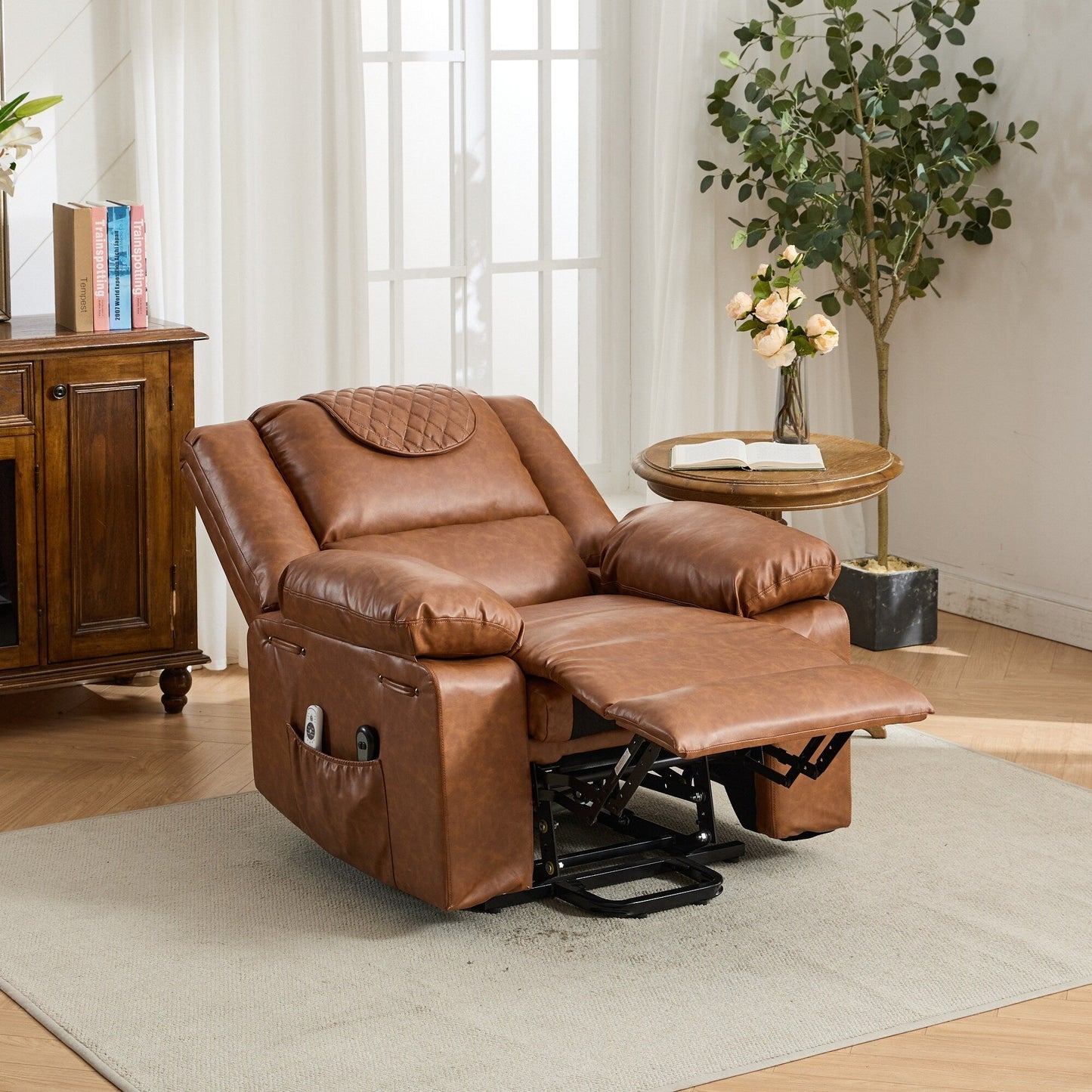 PU Leather Power Lift Recliner - Electric Heat  Massage Chair, Remote Control, Wide Seat - Elderly Comfort Assistive Recliner