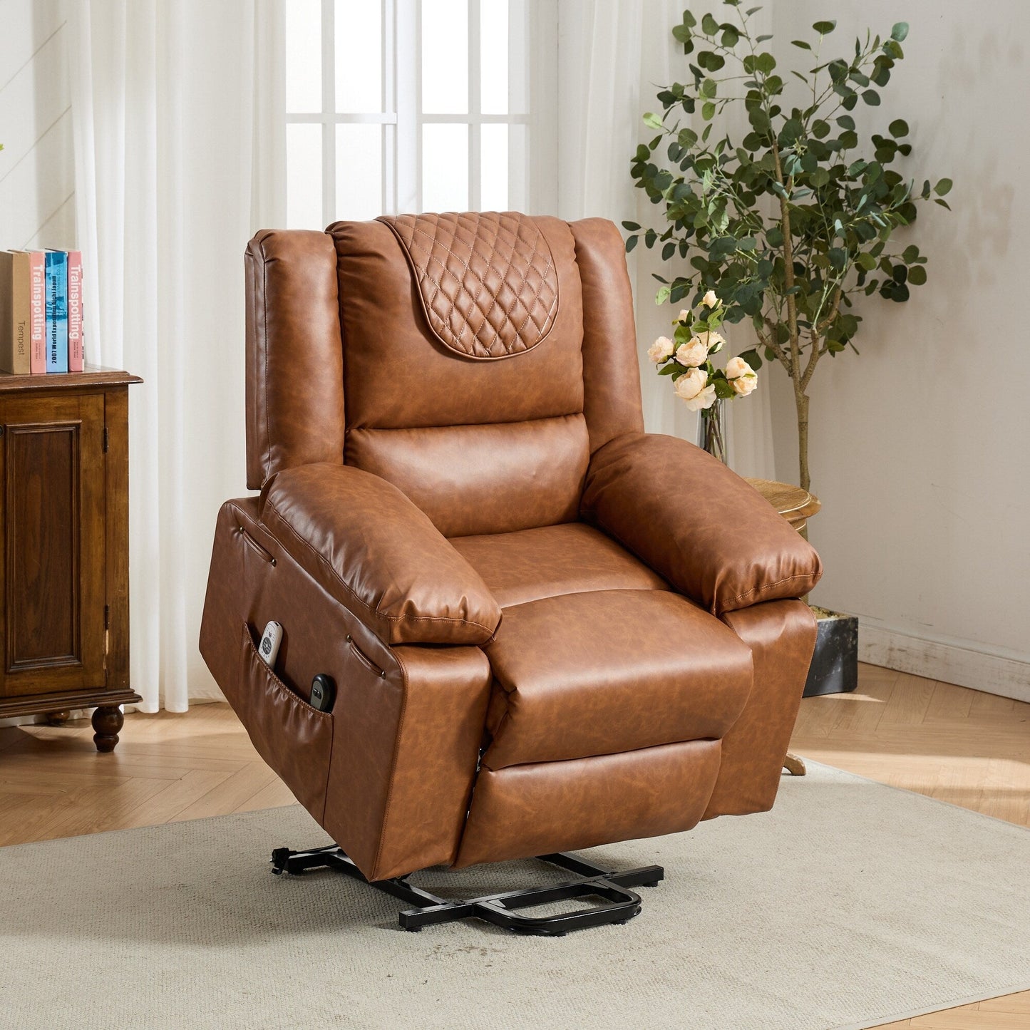 PU Leather Power Lift Recliner - Electric Heat  Massage Chair, Remote Control, Wide Seat - Elderly Comfort Assistive Recliner