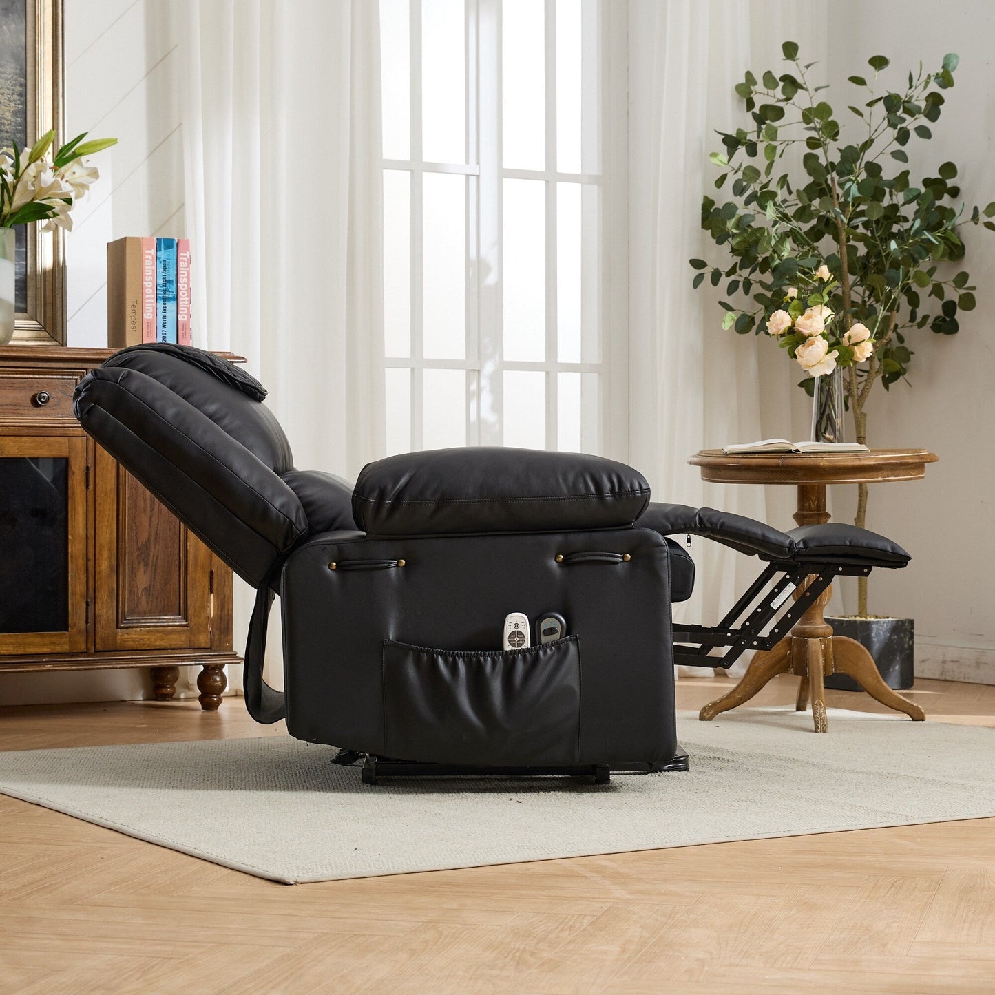 PU Leather Power Lift Recliner - Electric Heat  Massage Chair, Remote Control, Wide Seat - Elderly Comfort Assistive Recliner