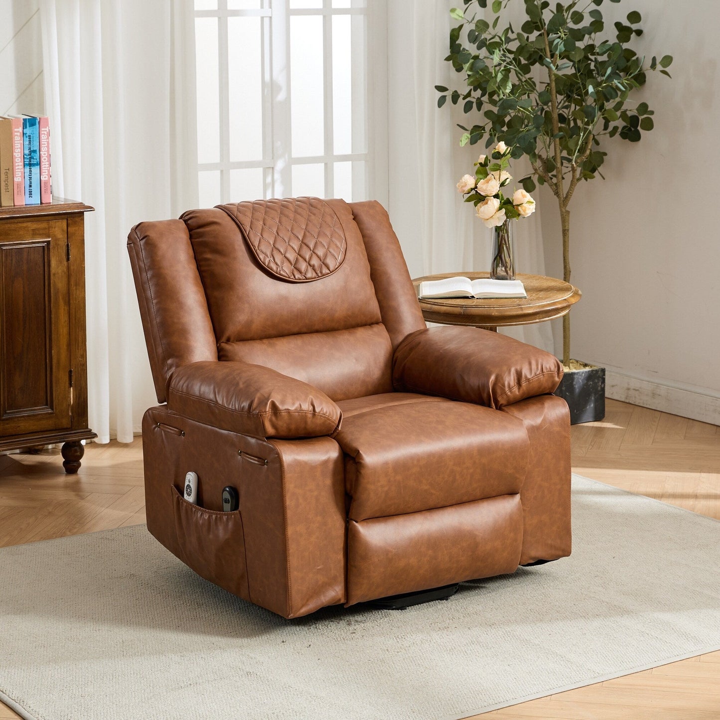 PU Leather Power Lift Recliner - Electric Heat  Massage Chair, Remote Control, Wide Seat - Elderly Comfort Assistive Recliner