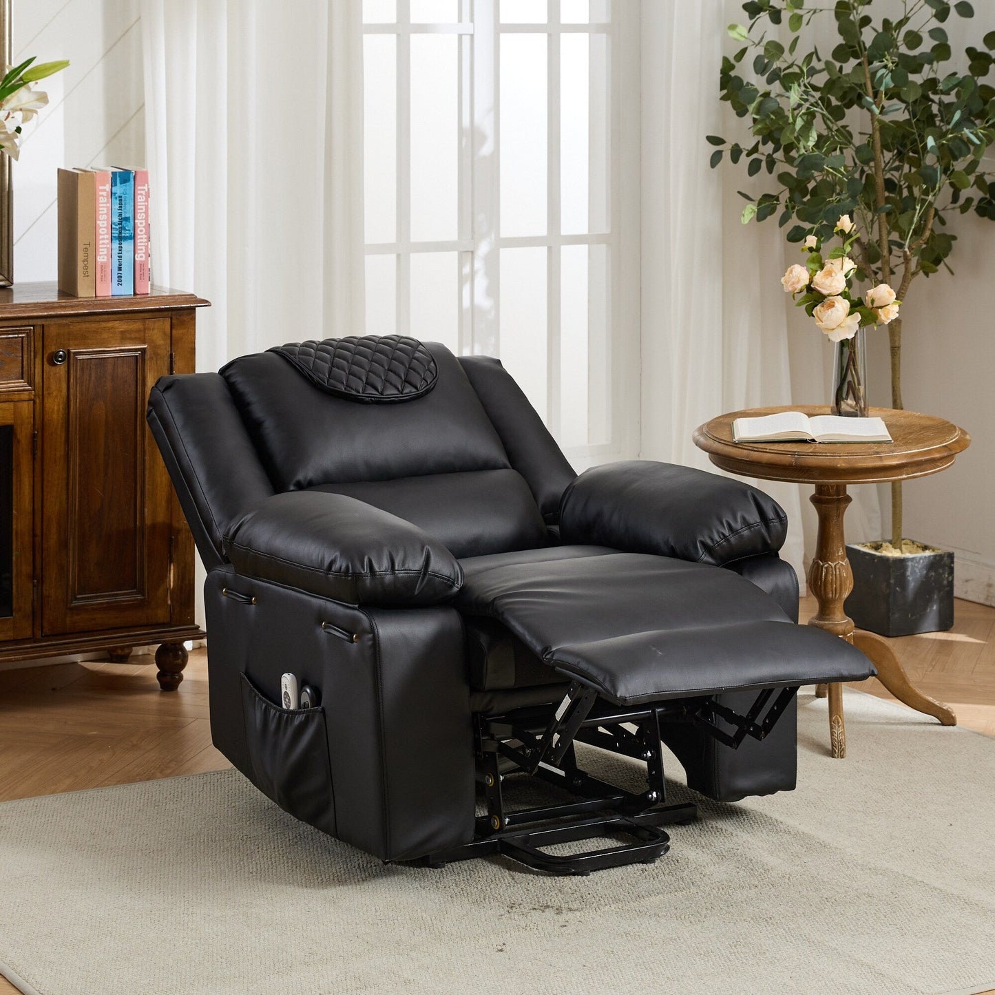 PU Leather Power Lift Recliner - Electric Heat  Massage Chair, Remote Control, Wide Seat - Elderly Comfort Assistive Recliner