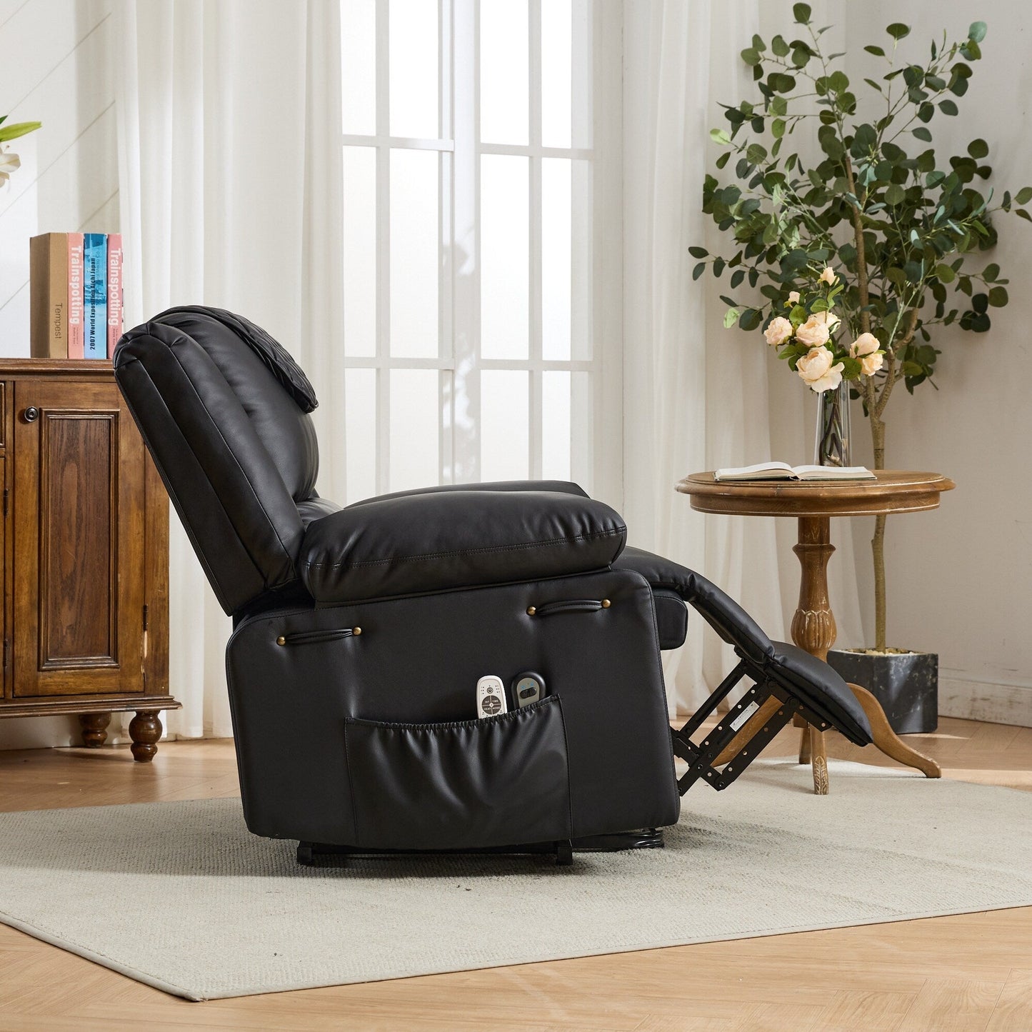 PU Leather Power Lift Recliner - Electric Heat  Massage Chair, Remote Control, Wide Seat - Elderly Comfort Assistive Recliner