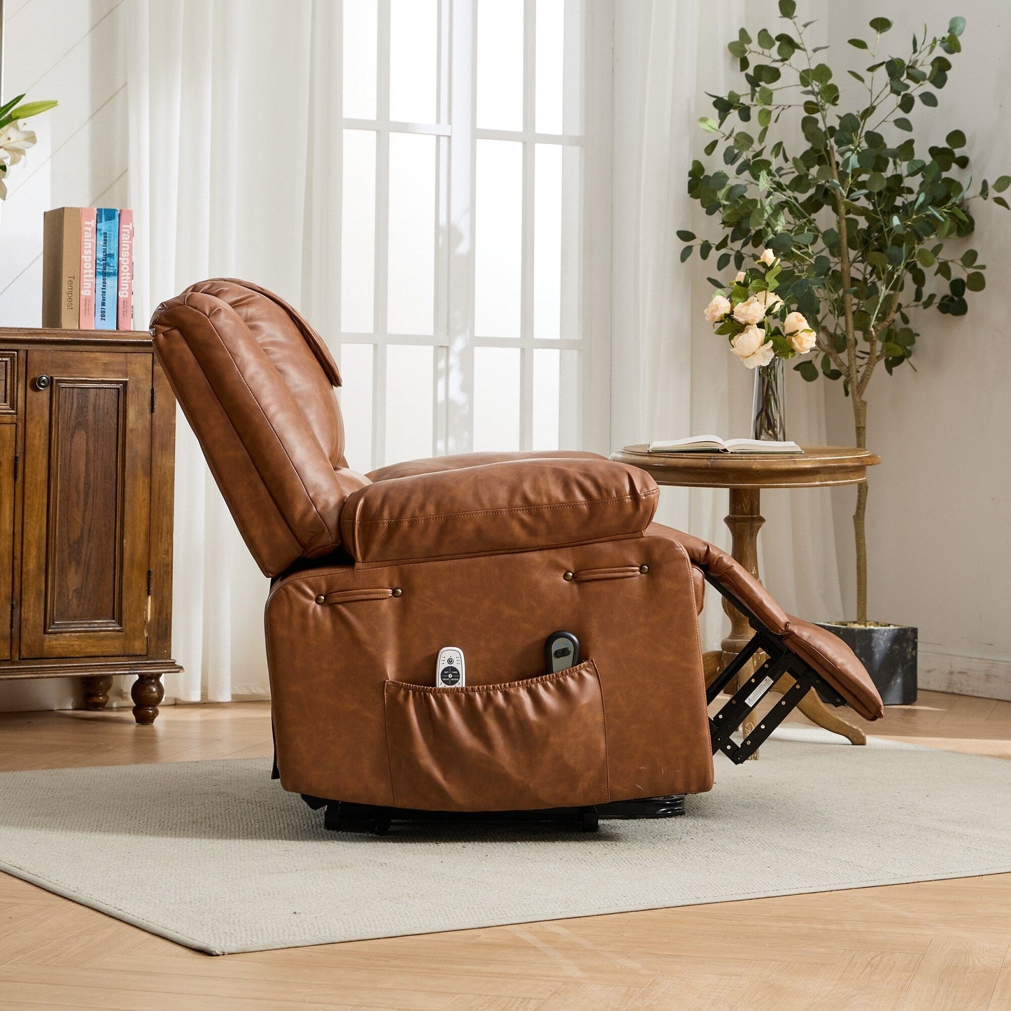PU Leather Power Lift Recliner - Electric Heat  Massage Chair, Remote Control, Wide Seat - Elderly Comfort Assistive Recliner