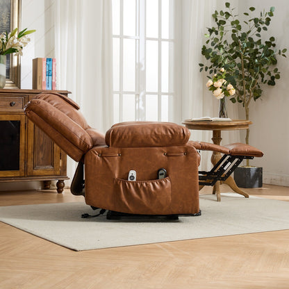 PU Leather Power Lift Recliner - Electric Heat  Massage Chair, Remote Control, Wide Seat - Elderly Comfort Assistive Recliner