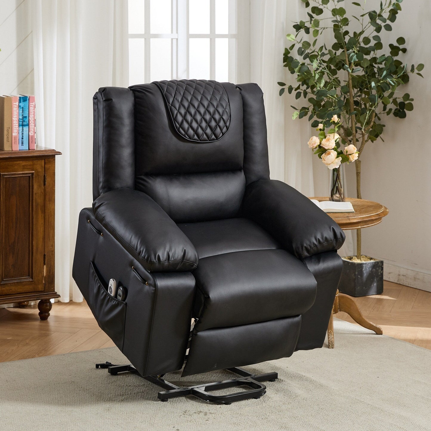 PU Leather Power Lift Recliner - Electric Heat  Massage Chair, Remote Control, Wide Seat - Elderly Comfort Assistive Recliner
