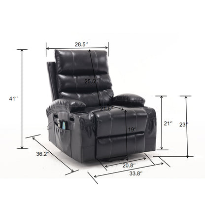 PU Leather Power Lift Recliner with Massage, Heating & Cup Holders