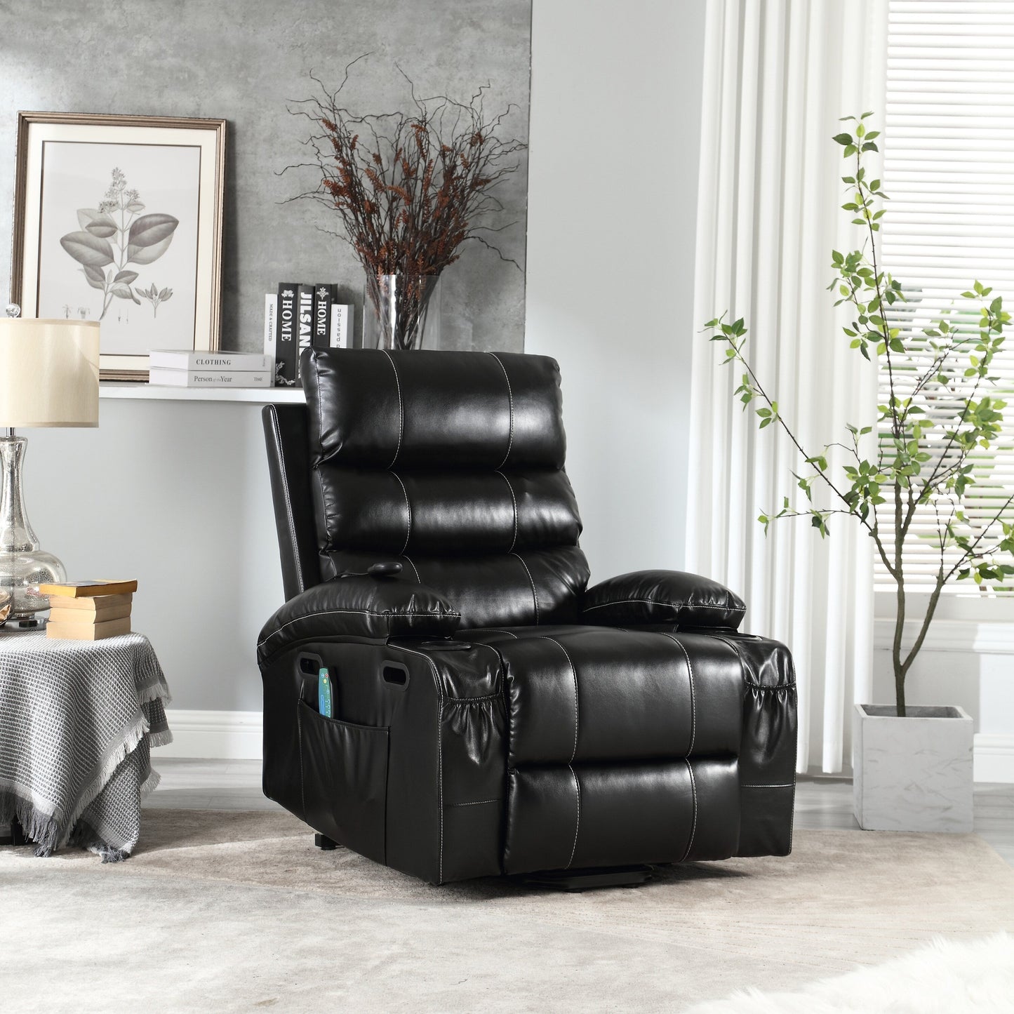 PU Leather Power Lift Recliner with Massage, Heating & Cup Holders