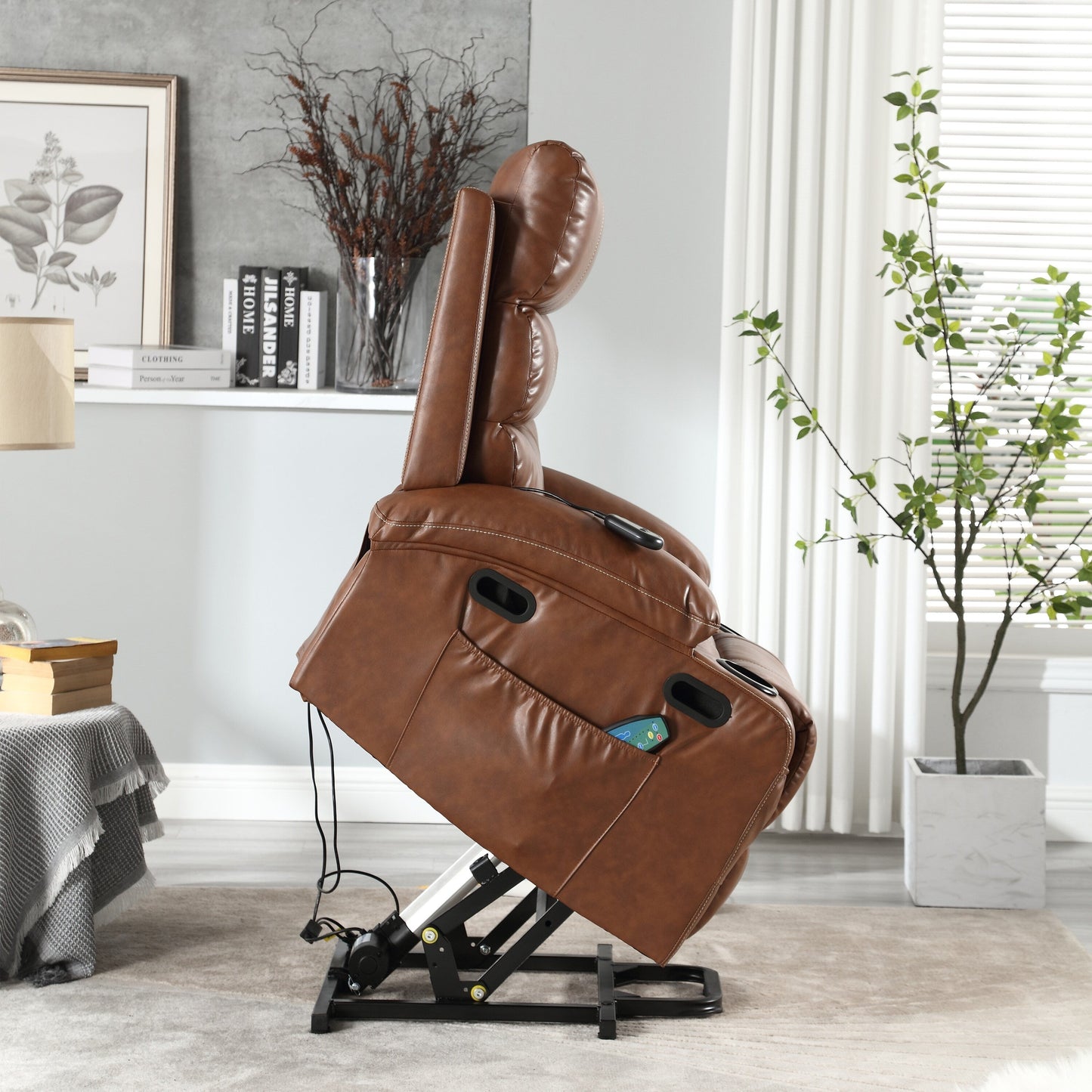 PU Leather Power Lift Recliner with Massage, Heating & Cup Holders