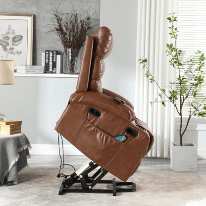 PU Leather Power Lift Recliner with Massage, Heating & Cup Holders