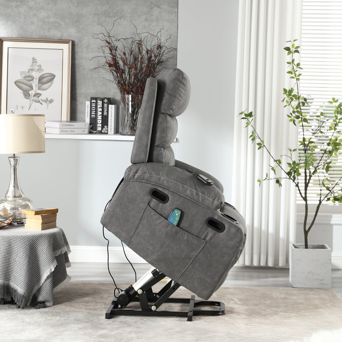 PU Leather Power Lift Recliner with Massage, Heating & Cup Holders