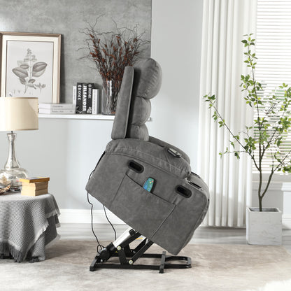 PU Leather Power Lift Recliner with Massage, Heating & Cup Holders