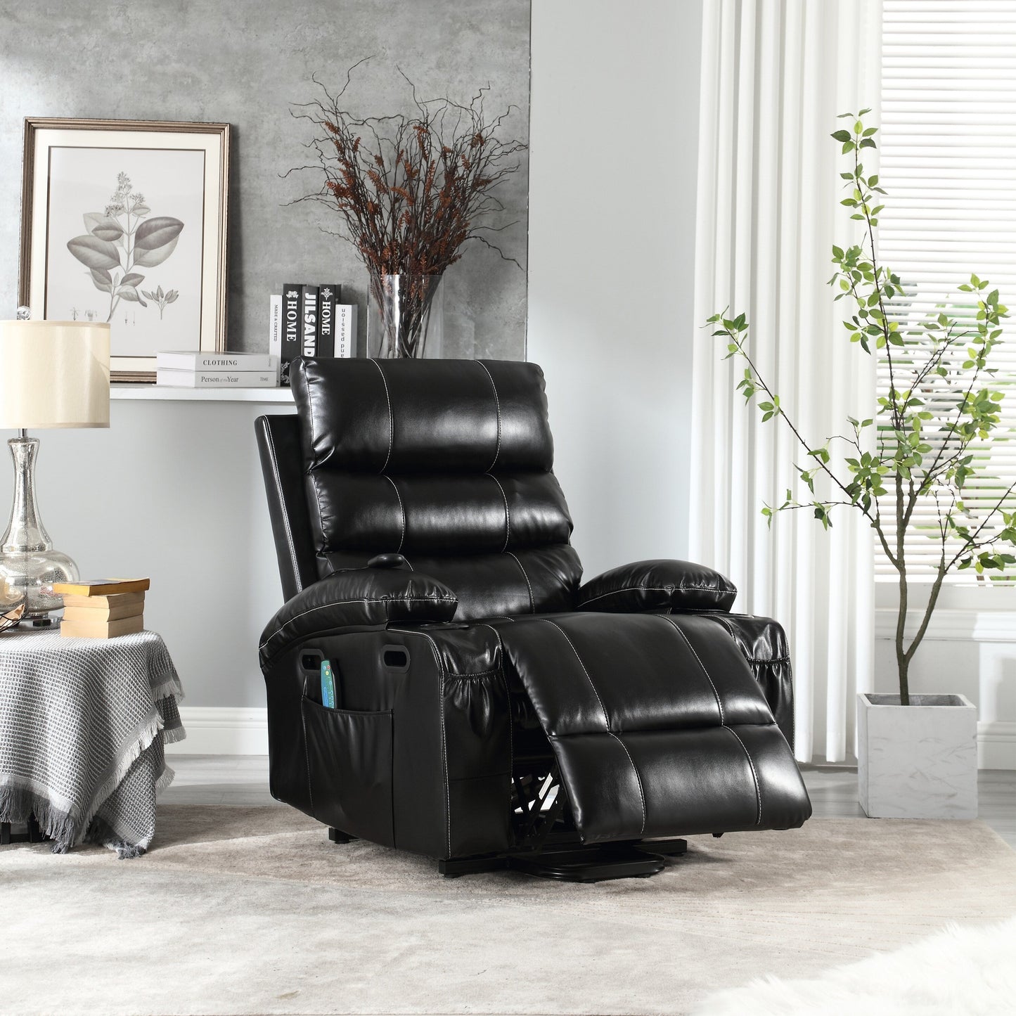 PU Leather Power Lift Recliner with Massage, Heating & Cup Holders