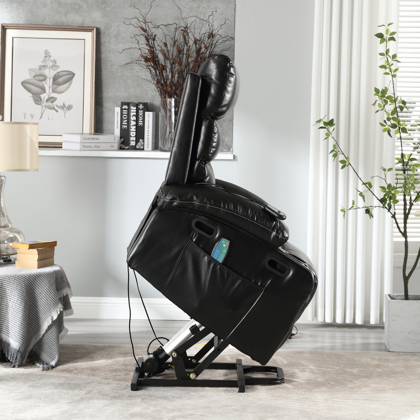 PU Leather Power Lift Recliner with Massage, Heating & Cup Holders