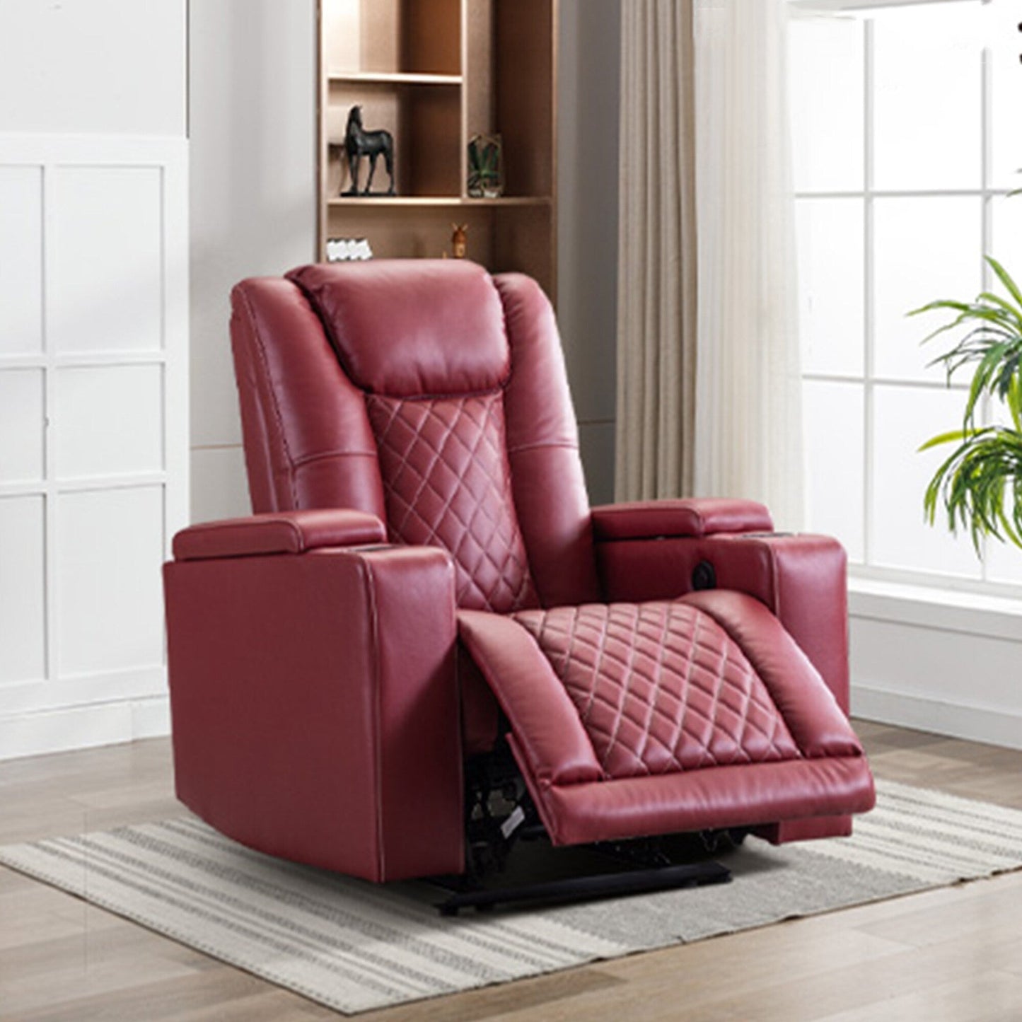 PU Leather Power Recliner Home Theater Recliner with Cup Holder, USB Port