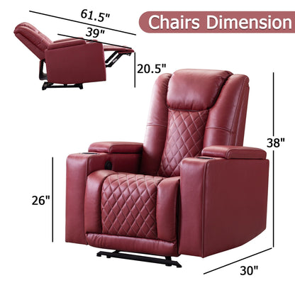 PU Leather Power Recliner Home Theater Recliner with Cup Holder, USB Port