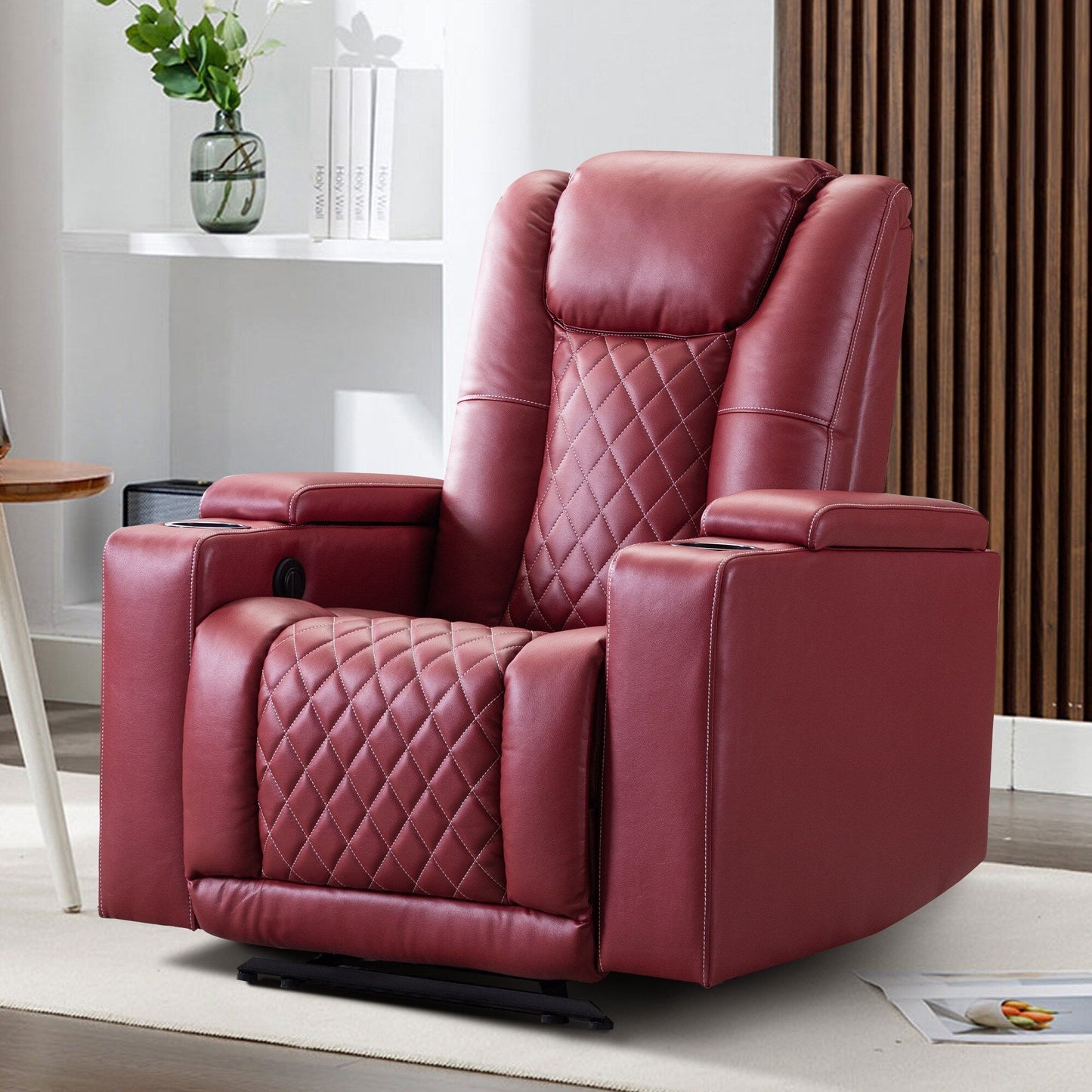 PU Leather Power Recliner Home Theater Recliner with Cup Holder, USB Port