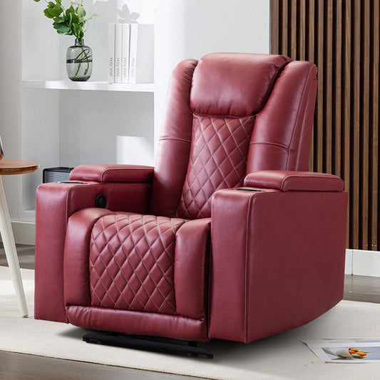 PU Leather Power Recliner Home Theater Recliner with Cup Holder, USB Port
