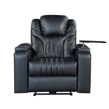 PU Leather Power Recliner Home Theater Recliner with Power Adjustable Headrest, Wireless Charging Device, USB Port, Storage Arms