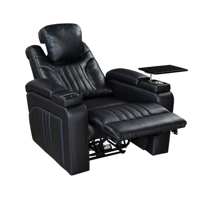 PU Leather Power Recliner Home Theater Recliner with Power Adjustable Headrest, Wireless Charging Device, USB Port, Storage Arms