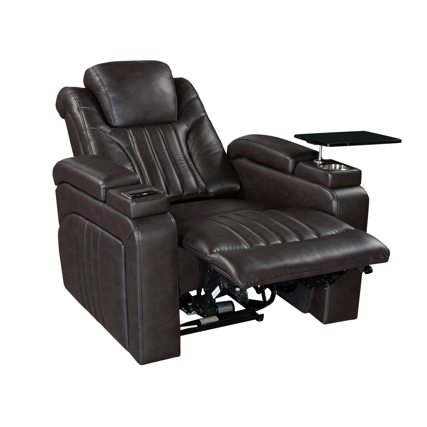 PU Leather Power Recliner Home Theater Recliner with Power Adjustable Headrest, Wireless Charging Device, USB Port, Storage Arms