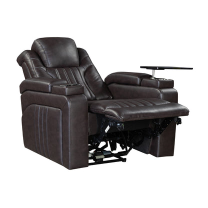 PU Leather Power Recliner Home Theater Recliner with Power Adjustable Headrest, Wireless Charging Device, USB Port, Storage Arms