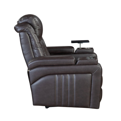 PU Leather Power Recliner Home Theater Recliner with Power Adjustable Headrest, Wireless Charging Device, USB Port, Storage Arms