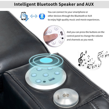 PU Leather Power Recliner Individual Seat Home Theater Recliner with Cooling Cup Holder, Bluetooth Speaker, LED Lights,USB Ports