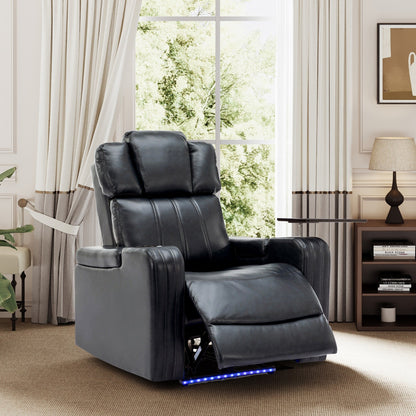 PU Leather Power Recliner Individual Seat Home Theater Recliner with Cooling Cup Holder, Bluetooth Speaker, LED Lights