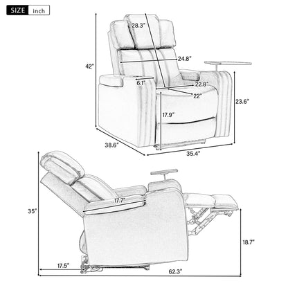 PU Leather Power Recliner Individual Seat Home Theater Recliner with Cooling Cup Holder, Bluetooth Speaker, LED Lights