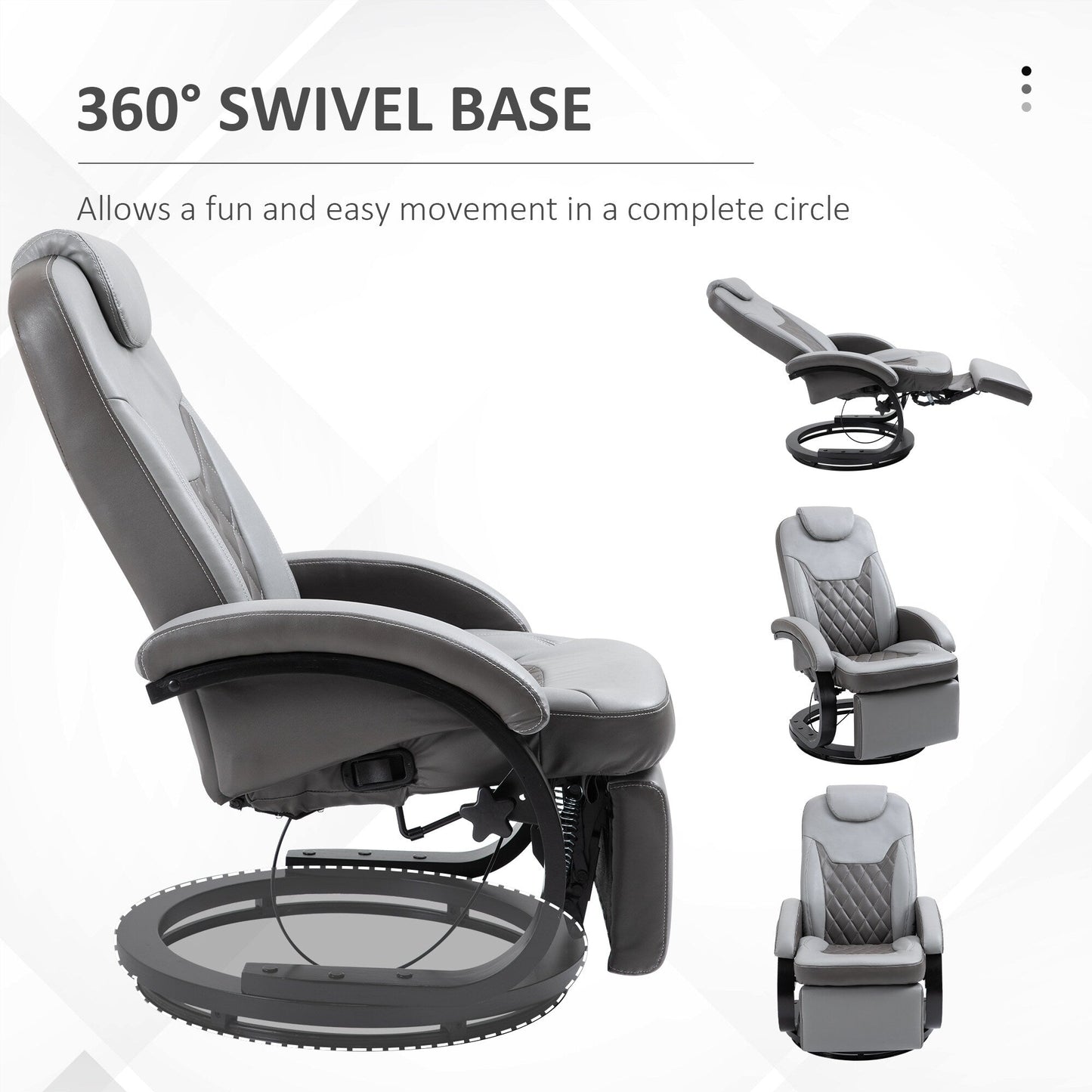 PU Leather Recliner 360Â° Swivel Armchair Upholstered Lounge Chair with Footrest and Wood Base for Living Room or RV