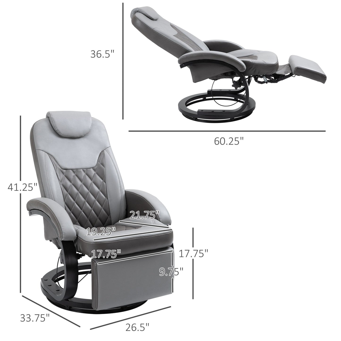 PU Leather Recliner 360Â° Swivel Armchair Upholstered Lounge Chair with Footrest and Wood Base for Living Room or RV