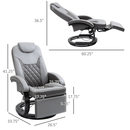 PU Leather Recliner Chair with Diamond Stitch, 135° Tilt, 360° Swivel, and Sturdy Steel-Wood Base
