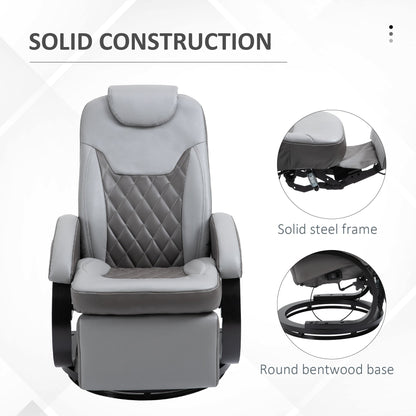PU Leather Recliner Chair with Diamond Stitch, 135° Tilt, 360° Swivel, and Sturdy Steel-Wood Base