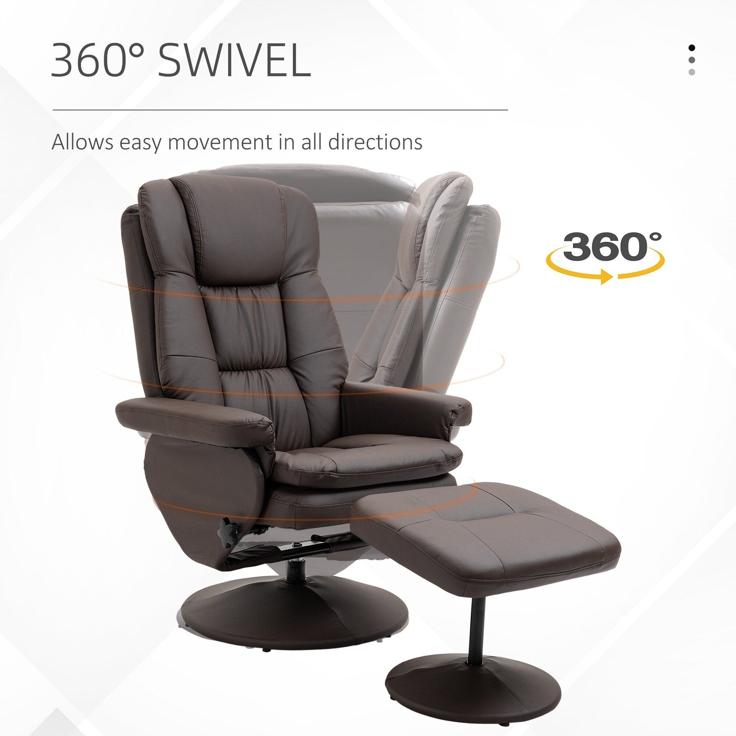 PU Leather Recliner with Adjustable Backrest, 360Â° Swivel, Footrest, High Back, Wrapped Base, Living Room, Bedroom, Home Office