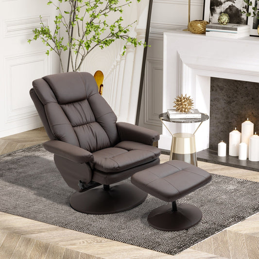 PU Leather Recliner with Adjustable Backrest, 360Â° Swivel, Footrest, High Back, Wrapped Base, Living Room, Bedroom, Home Office