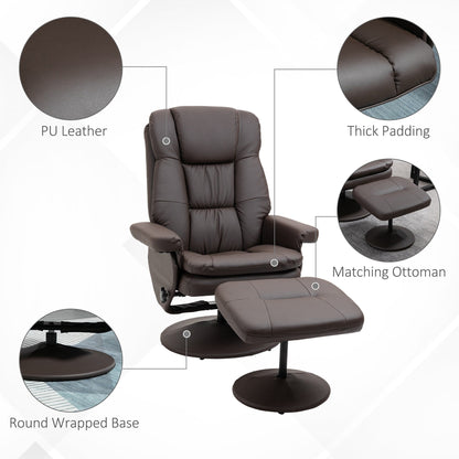 PU Leather Recliner with Adjustable Backrest, 360Â° Swivel, Footrest, High Back, Wrapped Base, Living Room, Bedroom, Home Office