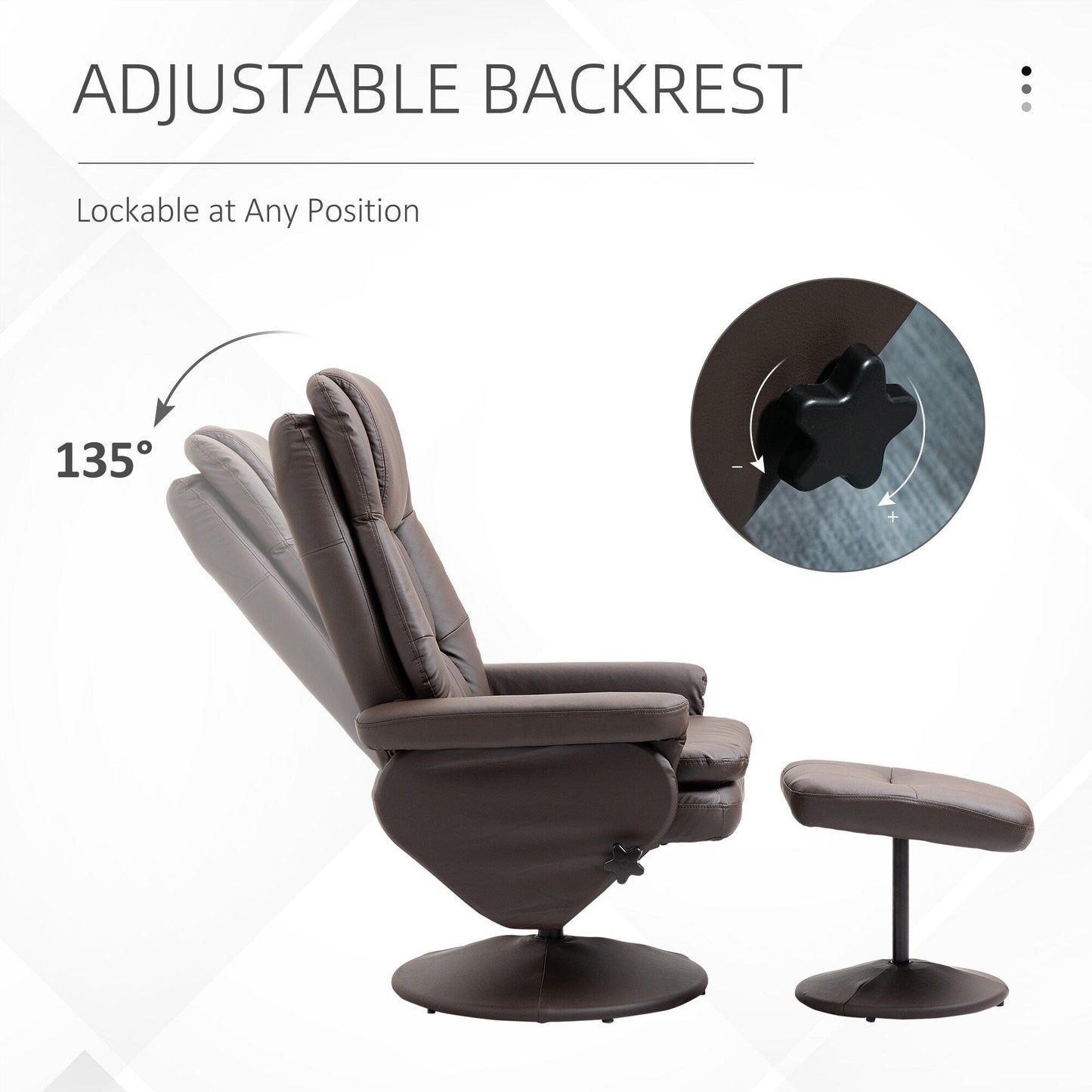 PU Leather Recliner with Adjustable Backrest, 360Â° Swivel, Footrest, High Back, Wrapped Base, Living Room, Bedroom, Home Office