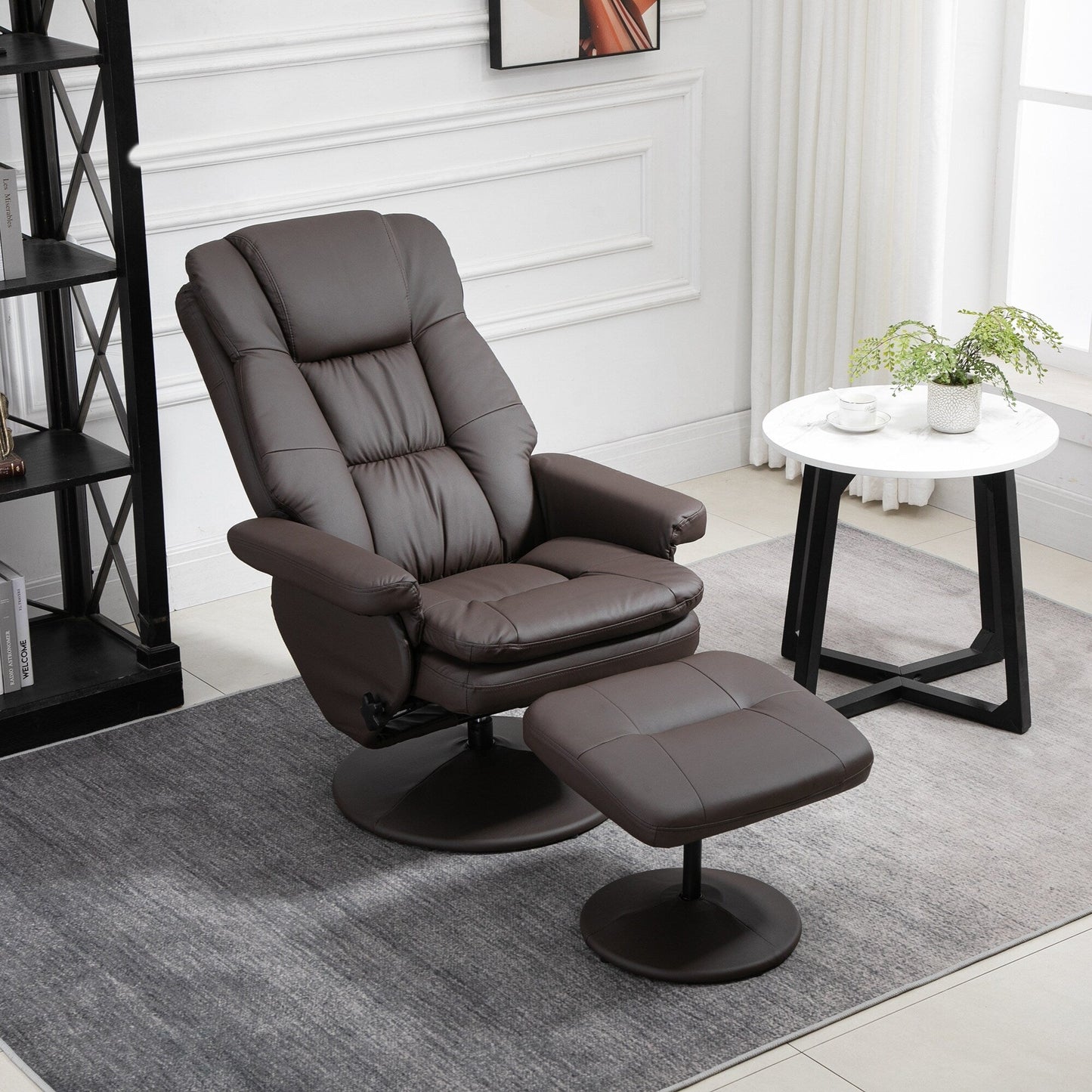 PU Leather Recliner with Adjustable Backrest, 360Â° Swivel, Footrest, High Back, Wrapped Base, Living Room, Bedroom, Home Office