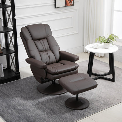 PU Leather Recliner with Adjustable Backrest, 360Â° Swivel, Footrest, High Back, Wrapped Base, Living Room, Bedroom, Home Office