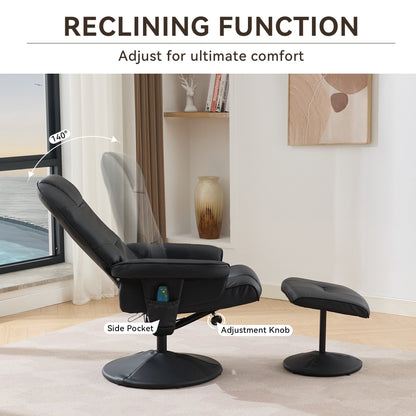 PU Leather Recliner with Ottoman, 360° Swivel Lounge Chair Featuring 5-Point Vibration, Heated Seat & 140° Adjustable Backrest