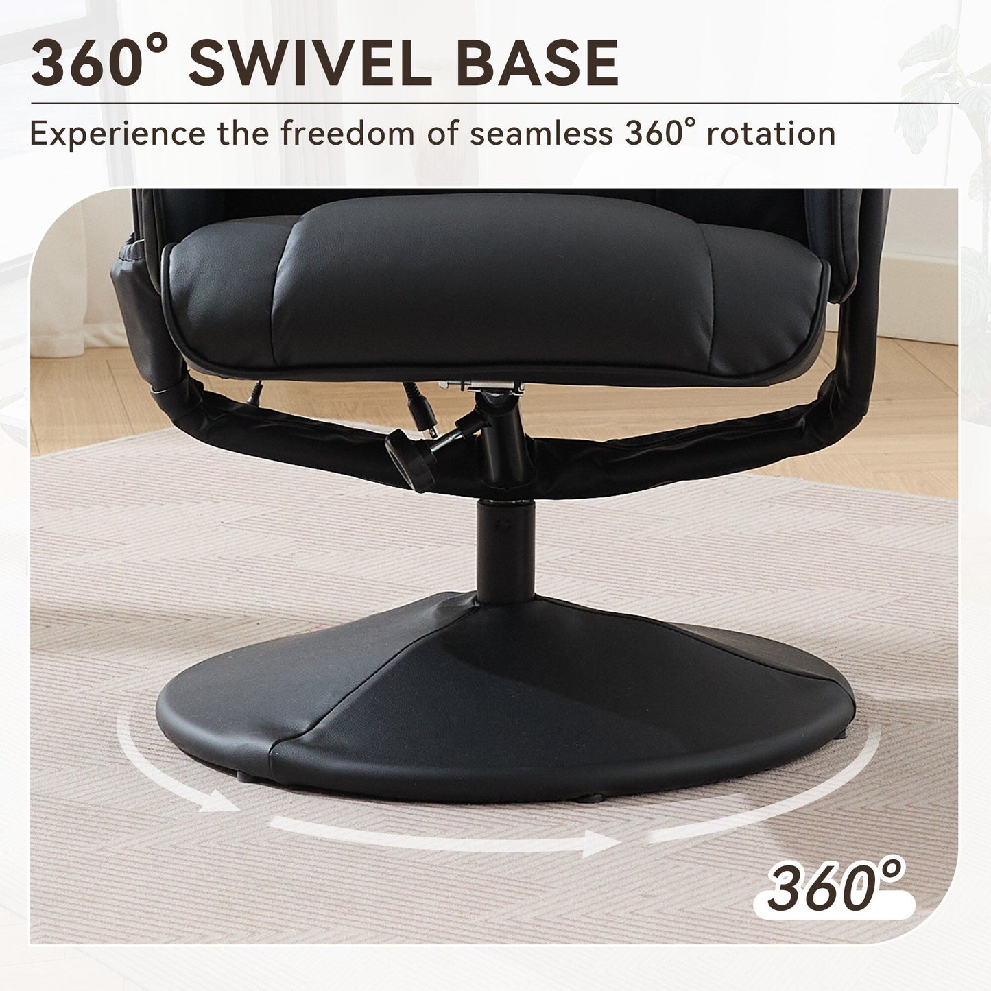 PU Leather Recliner with Ottoman, 360° Swivel Lounge Chair Featuring 5-Point Vibration, Heated Seat & 140° Adjustable Backrest