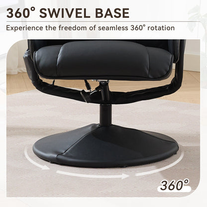PU Leather Recliner with Ottoman, 360° Swivel Lounge Chair Featuring 5-Point Vibration, Heated Seat & 140° Adjustable Backrest