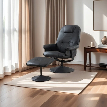PU Leather Recliner with Ottoman, 360° Swivel Lounge Chair Featuring 5-Point Vibration, Heated Seat & 140° Adjustable Backrest
