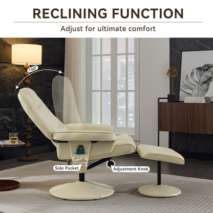PU Leather Recliner with Ottoman, 360° Swivel Lounge Chair Featuring 5-Point Vibration, Heated Seat & 140° Adjustable Backrest