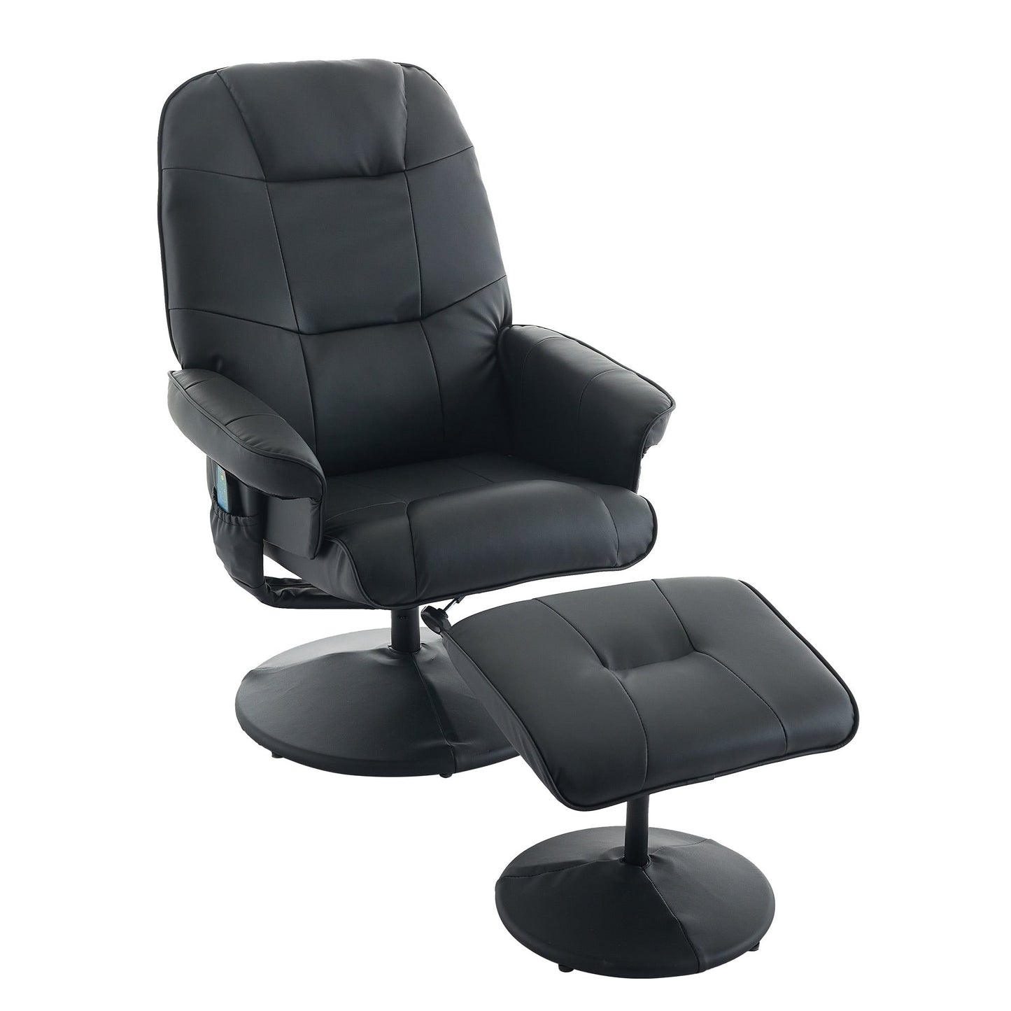 PU Leather Recliner with Ottoman, 360° Swivel Lounge Chair Featuring 5-Point Vibration, Heated Seat & 140° Adjustable Backrest