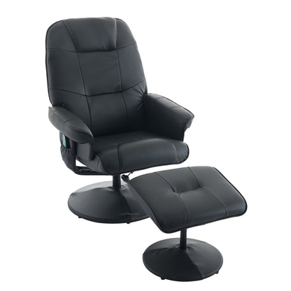 PU Leather Recliner with Ottoman, 360° Swivel Lounge Chair Featuring 5-Point Vibration, Heated Seat & 140° Adjustable Backrest