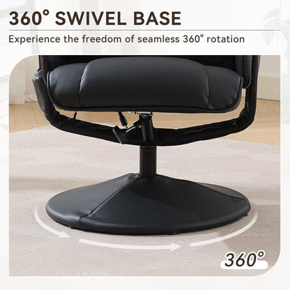 PU Leather Recliner with Ottoman, 360° Swivel Lounge Chair Featuring 5-Point Vibration, Heated Seat & 140° Adjustable Backrest