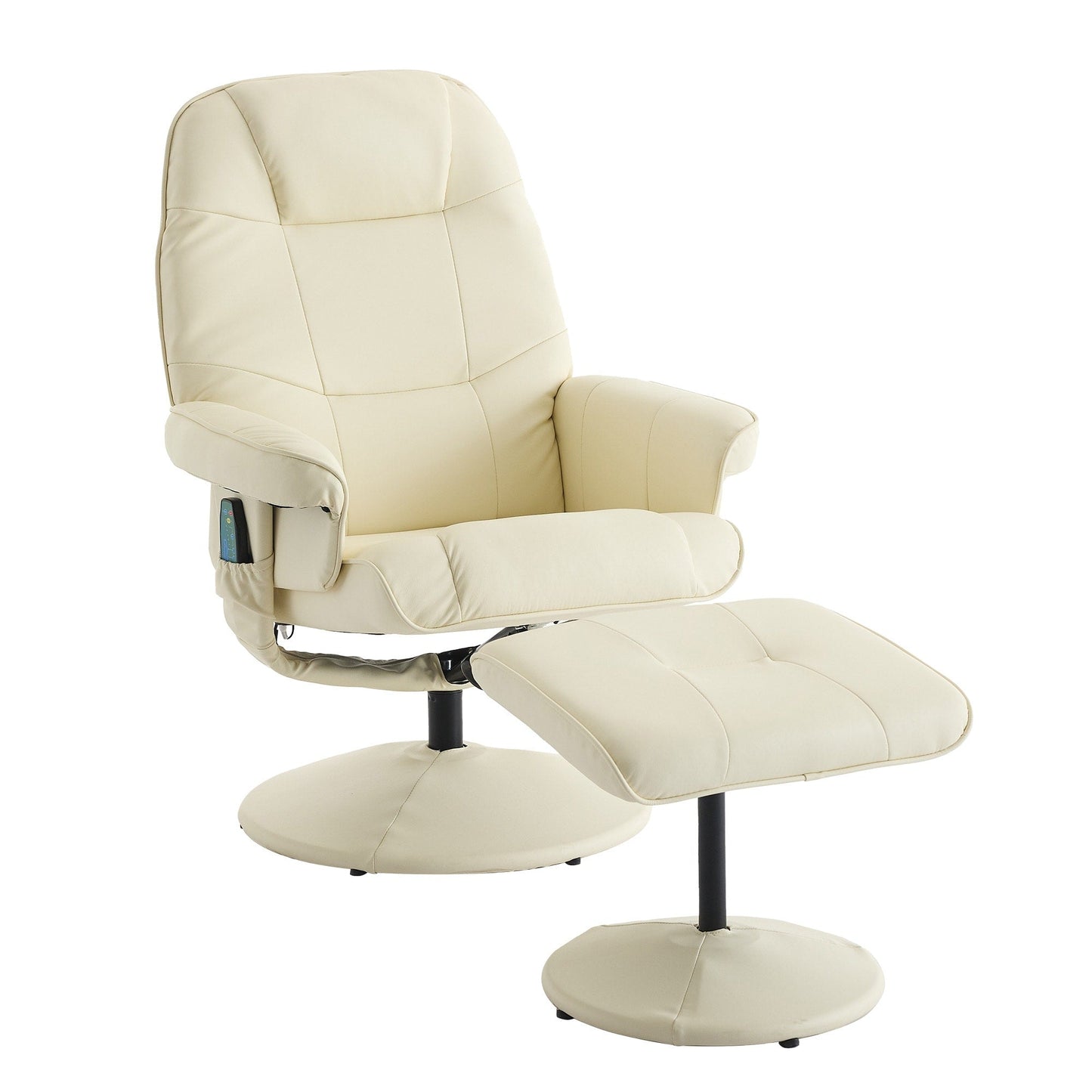 PU Leather Recliner with Ottoman, 360° Swivel Lounge Chair Featuring 5-Point Vibration, Heated Seat & 140° Adjustable Backrest
