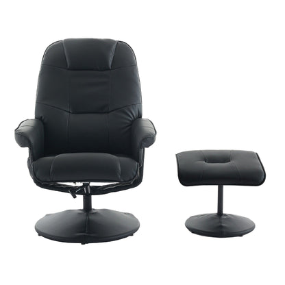 PU Leather Recliner with Ottoman, 360° Swivel Lounge Chair Featuring 5-Point Vibration, Heated Seat & 140° Adjustable Backrest